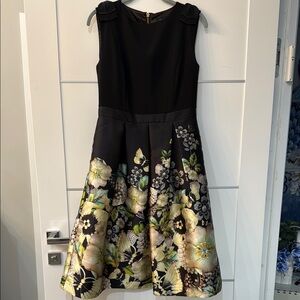 Ted Baker London  Black floral Pleated A-Line Dress
